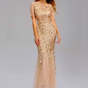 Elegant Gold Sequined Evening Dress